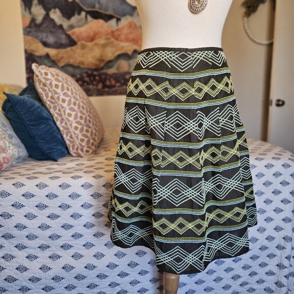 Josephine Chaus Green Argyle Pleated A-Line Skirt Size 4P Retro Mod Preppy Midi - Picture 11 of 13